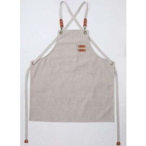 Grembiule da cucina da uomo (beige), in tela con 3 tasche, impermeabile e regolabile, ideale per barbecue, ristorante, giardino, falegnameria, 78 x 68 cm.