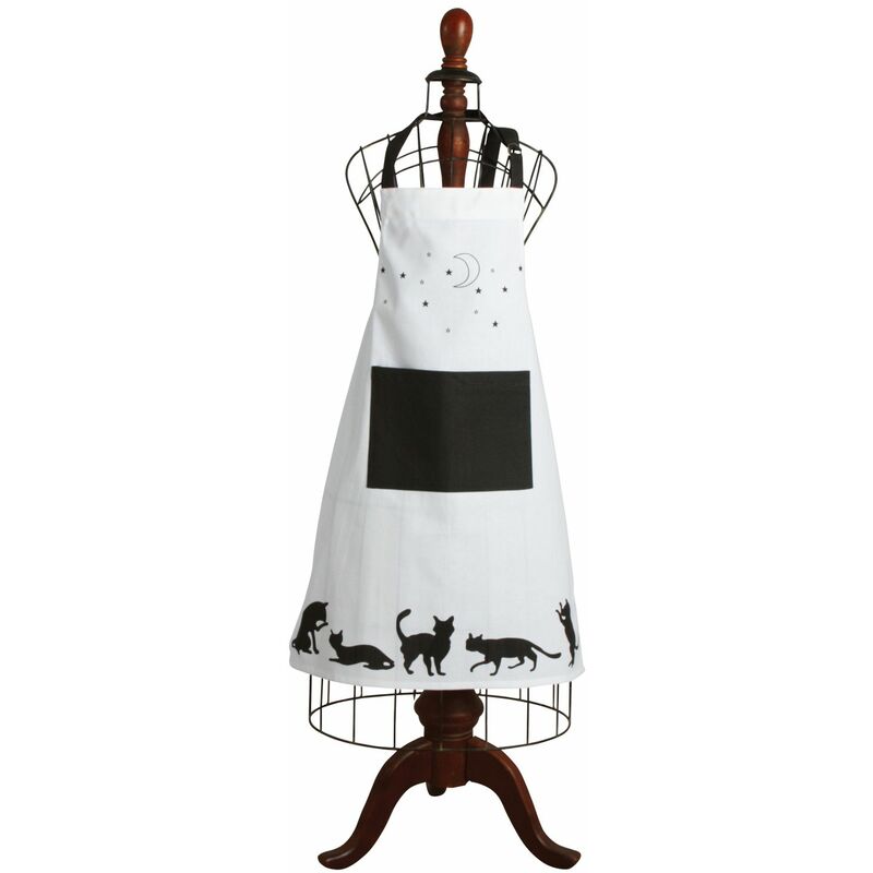 Image of Aubry Gaspard - Grembiule da cucina in cotone Cat bianco e nero
