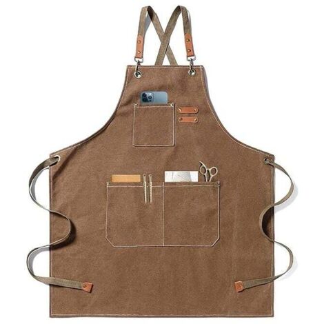 Grembiule da cuoco, grembiule da giardinaggio in tela di cotone con ampie tasche per uomo e donna, pettorina da cucina, grembiule da giardino resistente e regolabile - Caffè
