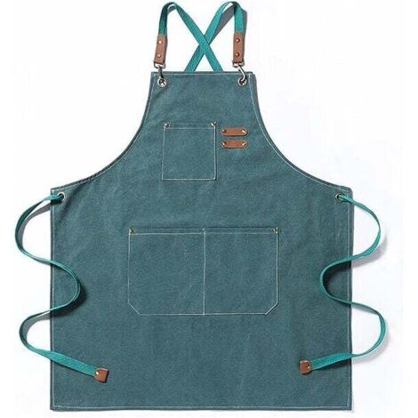 Grembiule da cuoco Ulisem, grembiule da giardinaggio in tela di cotone con ampie tasche per uomo e donna, pettorina da cucina, grembiule da giardino resistente e regolabile - Verde