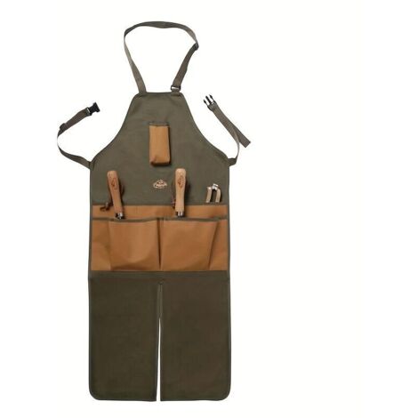 Grembiule da giardinaggio in tessuto Oxford con molteplici tasche, tasche colorate e gamba allungata, ideale per il giardinaggio e la raccolta.
