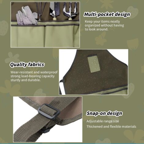 Grembiule da giardiniere, 55x45 cm, borsa porta attrezzi da giardinaggio, 38x25x9 cm, con 8 tasche, borsa da giardino portatile (senza attrezzi)