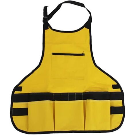 Grembiule da giardino regolabile con tasche, cintura porta attrezzi in tessuto Oxford spesso, impermeabile e resistente all'usura, per casa e giardino, giallo, taglia unica.