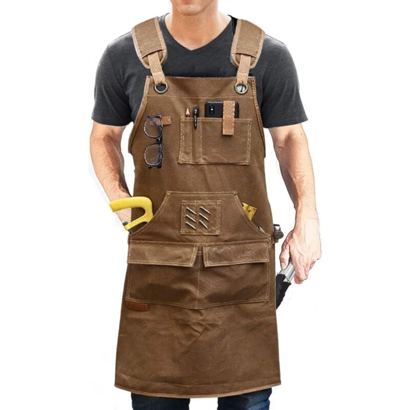 Image of Grembiule da lavoro da uomo, grembiule da falegname da uomo, grembiule da saldatore, grembiule da officina a tracolla con tasche, grembiule da lavoro