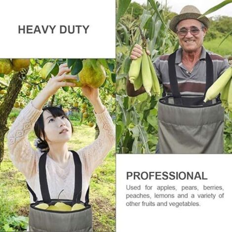Grembiule da raccolta per frutta e verdura - Borsa grande e resistente per la raccolta della frutta, in tessuto Oxford - Verde, con tasche portaoggetti per frutta e verdura e taglia regolabile per uom