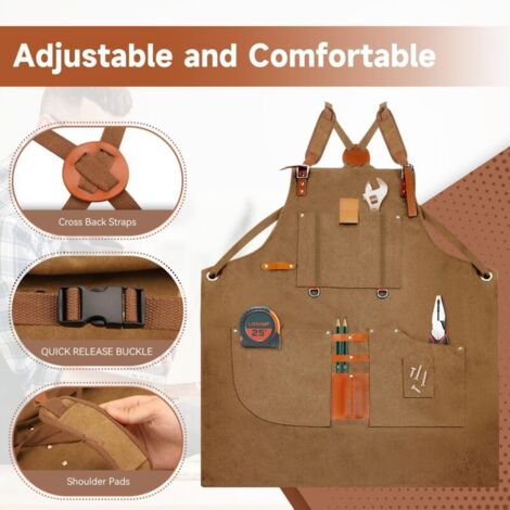 Grembiule da saldatore, 8 tasche, grembiule da cucina, grembiule da barbecue per uomo e donna, cinghie incrociate regolabili per parrucchiere/falegname