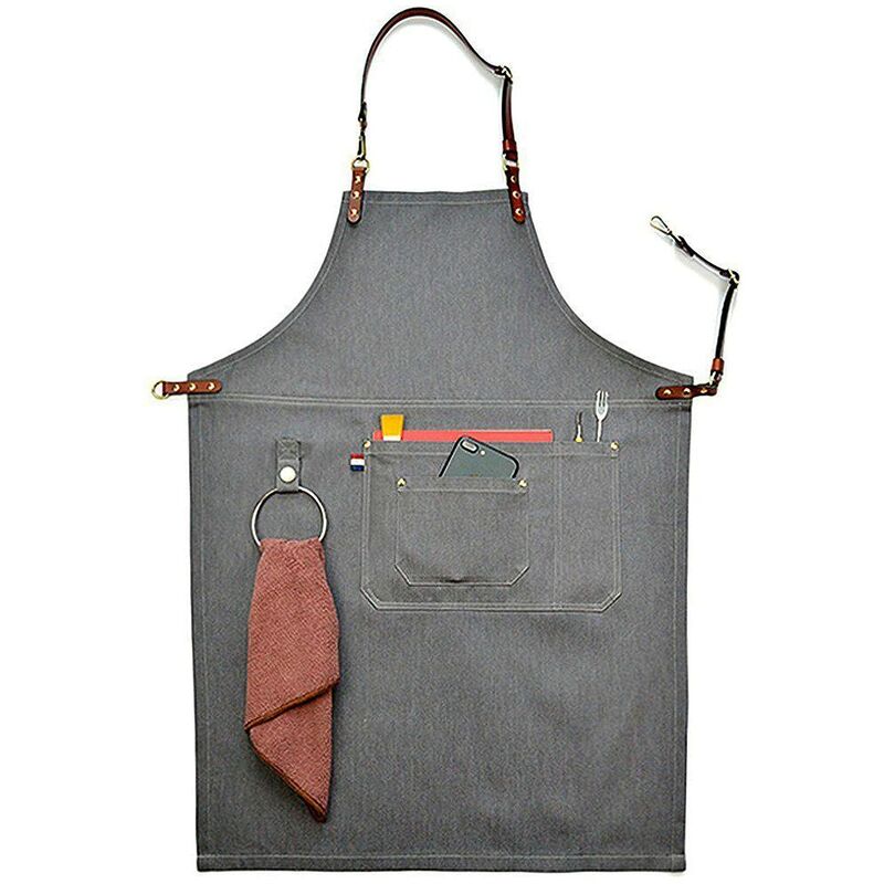 Grembiule in denim grigio neutro con cinturino in