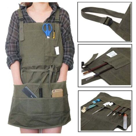 Grembiule professionale in tela con tasche, regolabile, per uomo e donna adulti. Adatto per bar, latterie, sale da tè, parrucchieri, fioristi, ristoranti, bar e come abbigliamento da lavoro per uomo e