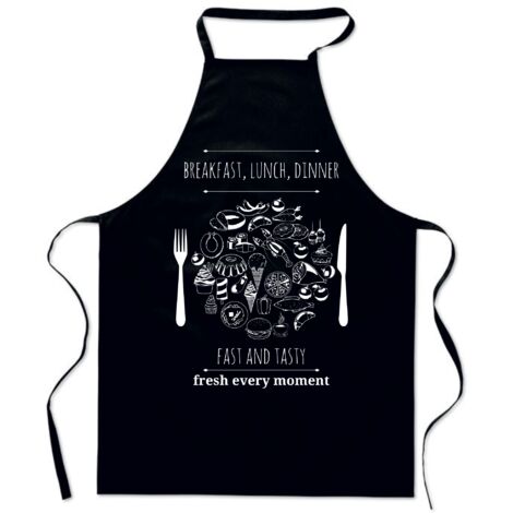 GREMBIULE STAMPATO nero per Chef di cucina, donna, uomo, COTONE