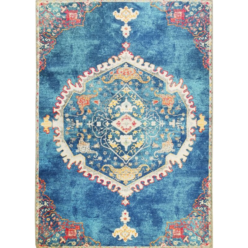 Thedecofactory - grenade - Tapis vintage motif médaillon bleu 160x230