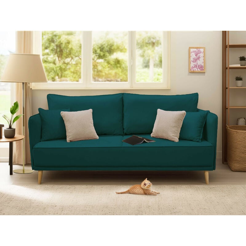 Bestmobilier - Grenat - canapé 3 places fixe - en velours - bleu canard