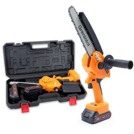 Grenintol 8 Pouces Tronçonneuse Électrique Scie à Chaîne sans Fil avec 2 Piles 2 Chaînes, 24V Tronçonneuse à Batterie Portative à Une Main