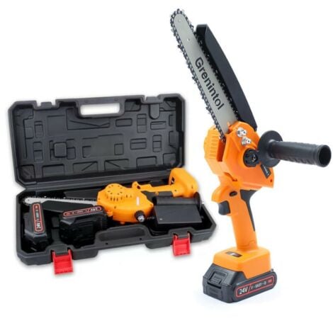 Grenintol 8-Zoll-Elektro-Kettensäge, Akku-Kettensäge mit 2 Batterien, 2 Ketten, 24 V, tragbare, batteriebetriebene Einhand-Kettensäge