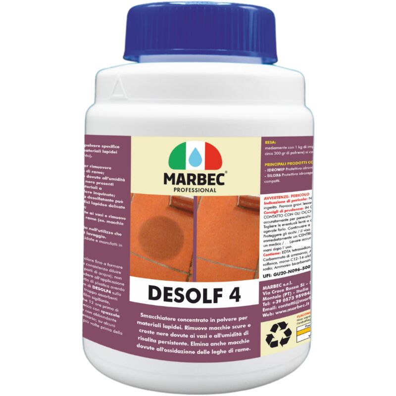 Image of Desolf 4 250GR Smacchiatore per la rimozione delle macchie dei vasi e dell'umidità di risalita su cotto, pietre e materiali lapidei - Marbec