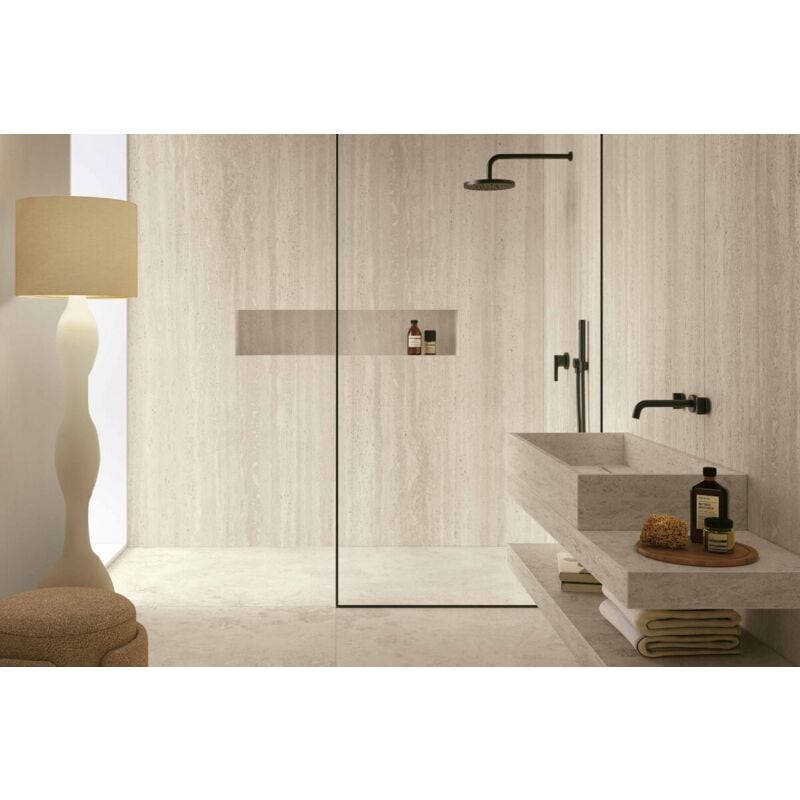 Grès cérame - la geoteca - travertino ivory vein - 32x120x4,5x2 angle a gauche - naturale - Vendu à l'unité
