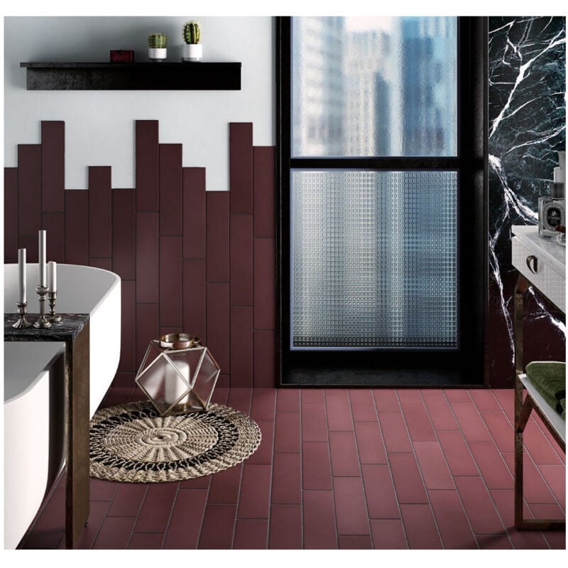 Carrelage grès cérame Stromboli 36,8x9,2 cm Bordeaux - Mat - boîte de 0.65 m2 - Gioia Materia