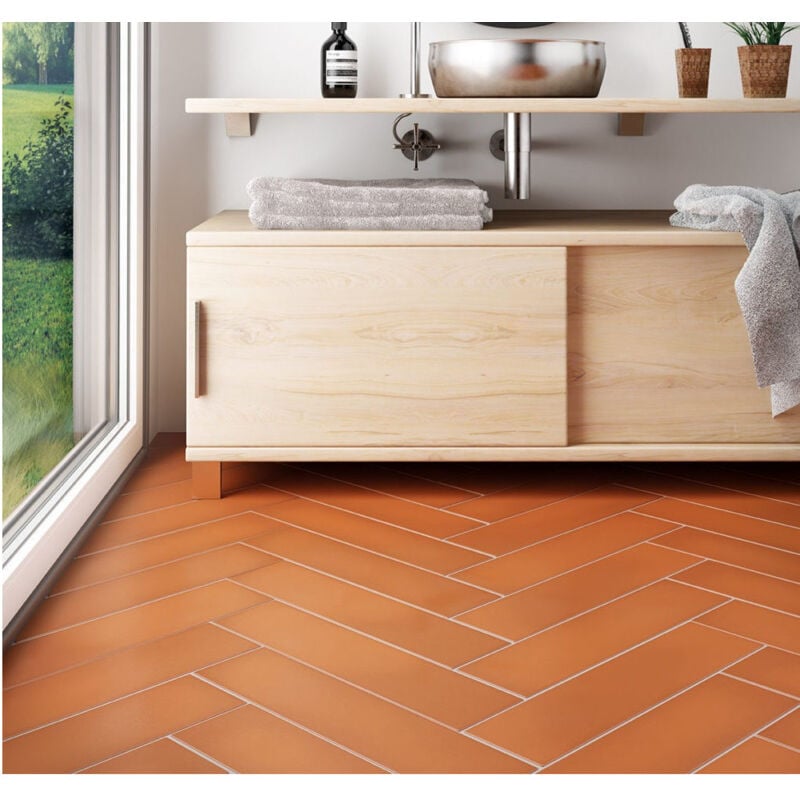 Carrelage grès cérame Stromboli 36,8x9,2 cm Orange - Mat - boîte de 0.65 m2 - Gioia Materia