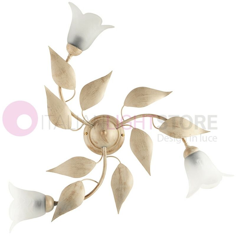 Image of Iris Luce - greta Plafoniera a 3 Luci in Ferro Decorato Stile Classico Floreale - colore struttura: avorio-oro