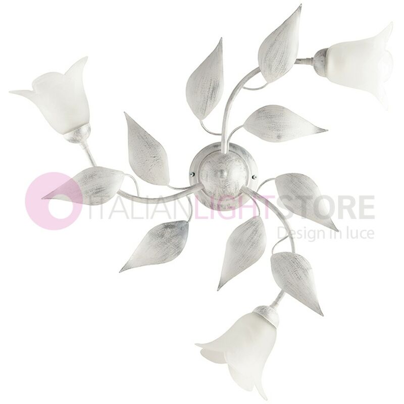 Image of Iris Luce - greta Plafoniera a 3 Luci in Ferro Decorato Stile Classico Floreale - colore struttura: bianco-argento