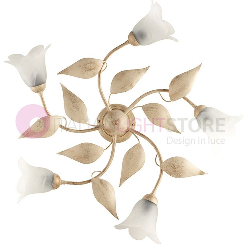 Image of Iris Luce - greta Plafoniera a 5 Luci in Ferro Decorato Stile Classico Floreale - colore struttura: avorio-oro