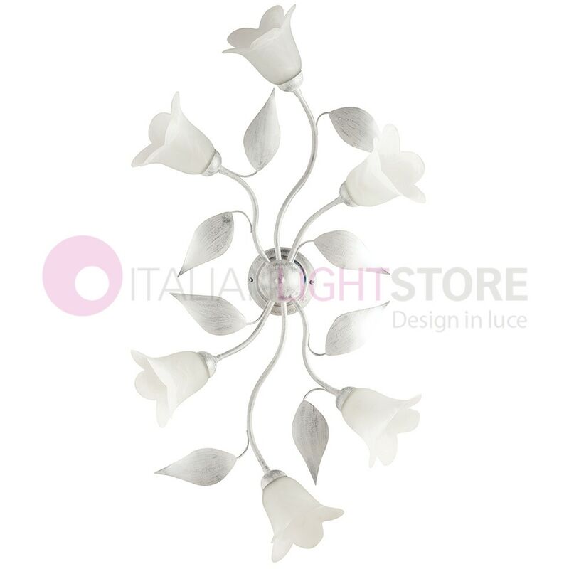 Image of Iris Luce - greta Plafoniera Allungata a 6 Luci Ferro battuto Classico Stile Floreale - colore struttura: bianco-argento
