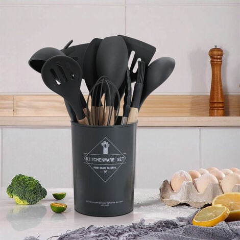 Grey 11 Piece Silicone Kitchen Utensil Set for Nonstick Cookware