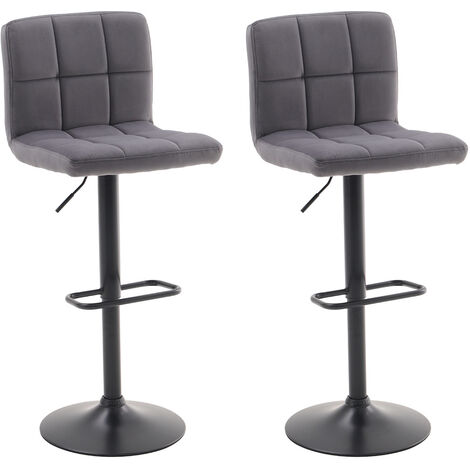 Grey 2 Pcs Velvet Upholstery Bar Stools High chairs Breakfast Dining stools with Low Backrest