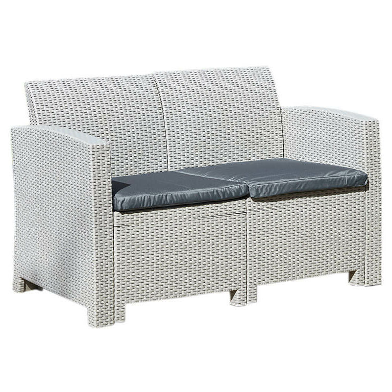 Grey 2-Seater Rattan Effect Lounge Sofa & Cushion Outdoor Garden Patio Furniture