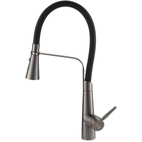 Grey 304 Stainless Steel+Brass Flexible Silicone Pull-Down Kitchen Faucet