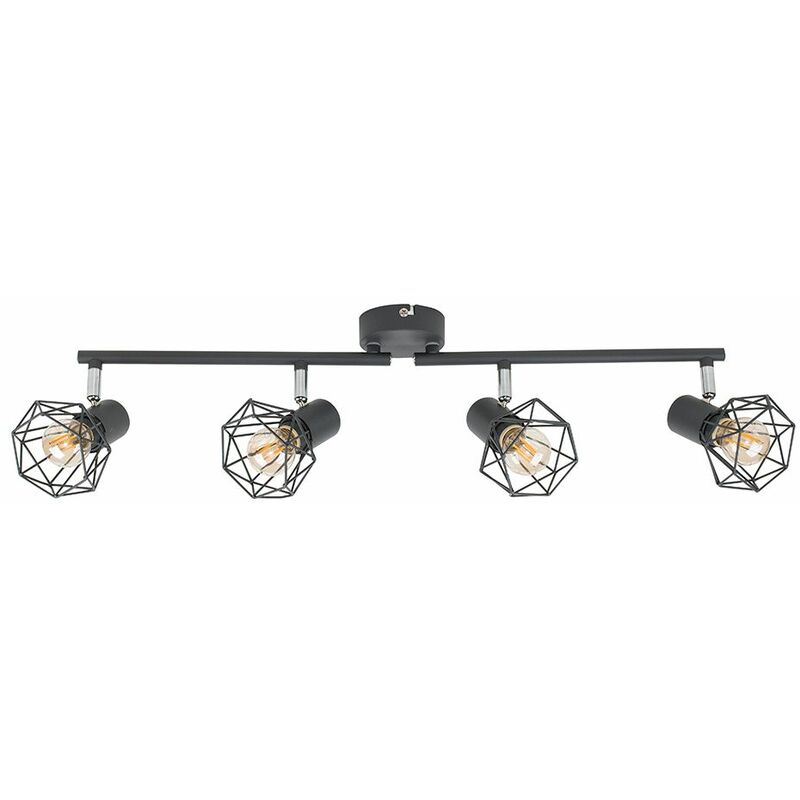 Grey 4 Way Spot Light Bar Ceiling Light Metal Shades - No Bulb