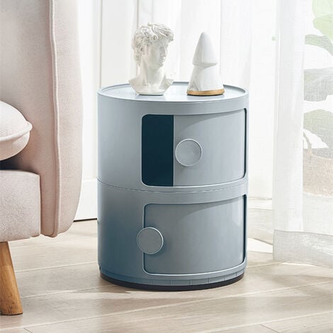 Grey 40cm Round 2 tiered Drawer Storage Unit Organizer