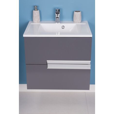 Grey 605mm Wall Hung Double Drawer Vanity Unit Basin