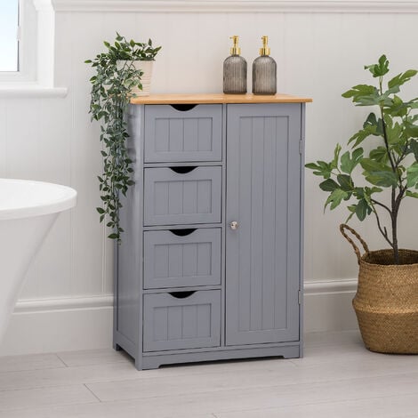 main image of "Grey & Bamboo 4 Drawer Cabinet"