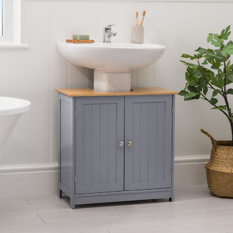 main image of "Grey & Bamboo Sink Cabinet"