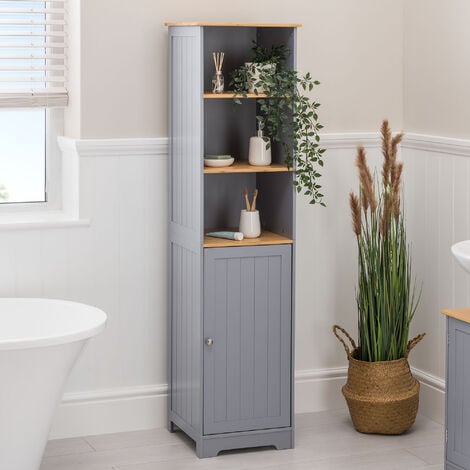 main image of "Grey & Bamboo Tallboy Cabinet"