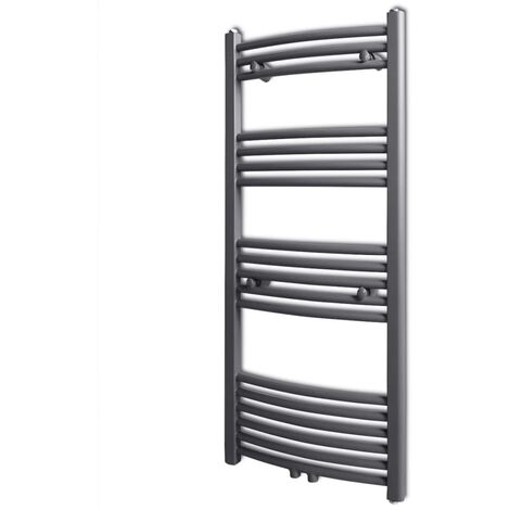 Grey Bathroom Central Heating Towel Rail Radiator Curve 500x1160mm vidaXL