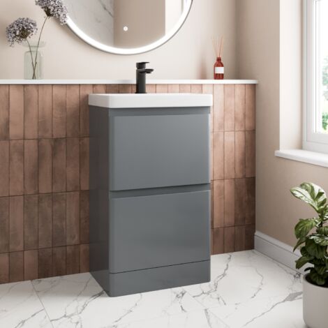 Grey Bathroom Furniture Vanity Unit Basin Storage Cabinet Cupboard 500mm