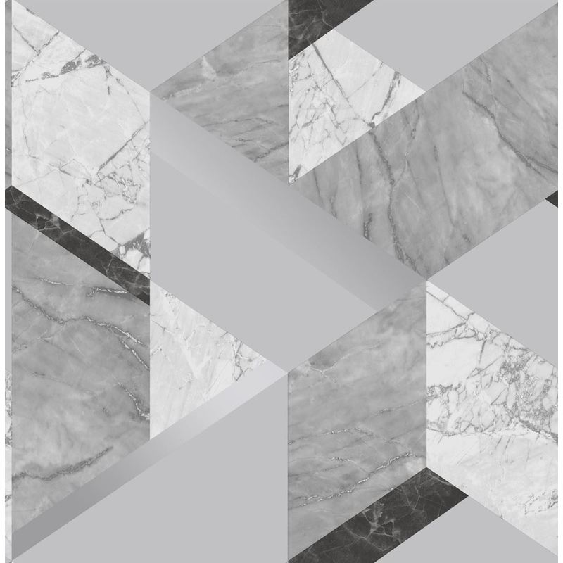 Fine Decor - Grey Black Metallic Silver Marble Effect Geometric Wallpaper Luxury