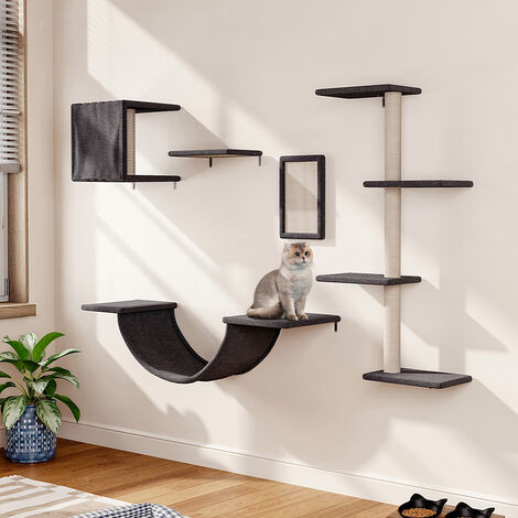 Grey Cat Tree Set with Hammock and Jumping Platform