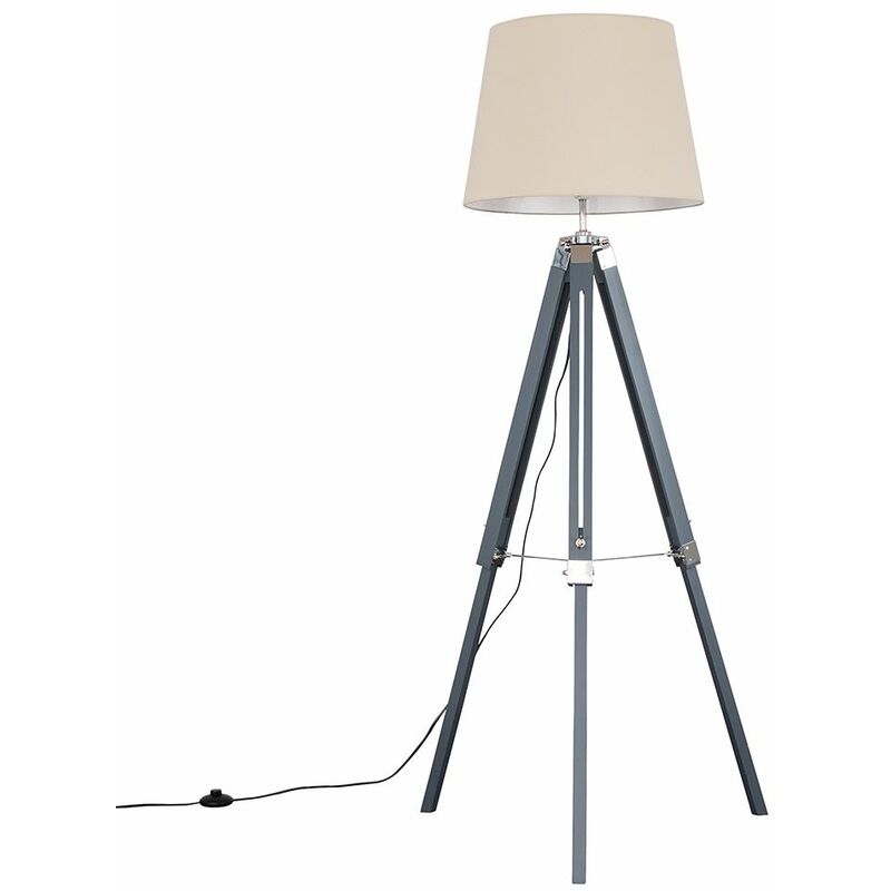 Tripod Floor Lamp Clipper Standing Light In Grey With Tapered Shade - Beige