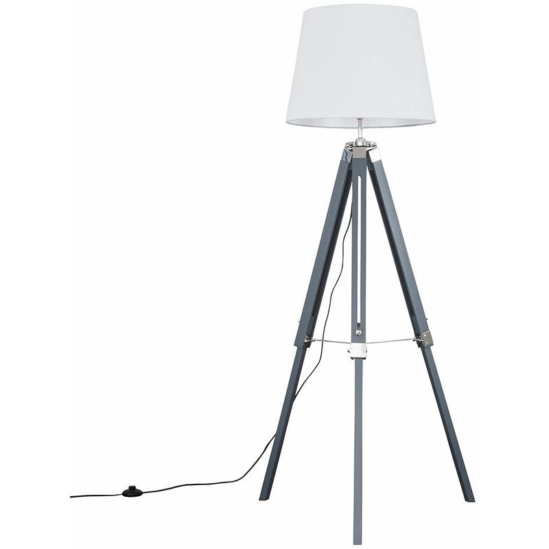 Minisun - Clipper Tripod Floor Lamps in Grey with Large Aspen - White + LED Bulb