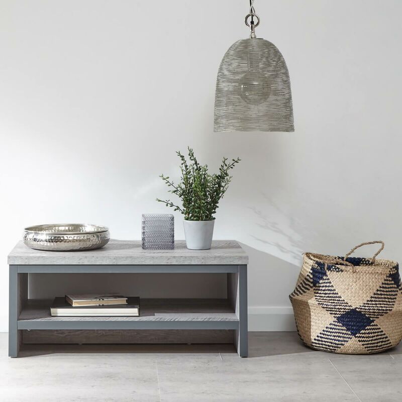 Grey Coffee Table Industrial Distressed Style Shelf Storage Occasional Table
