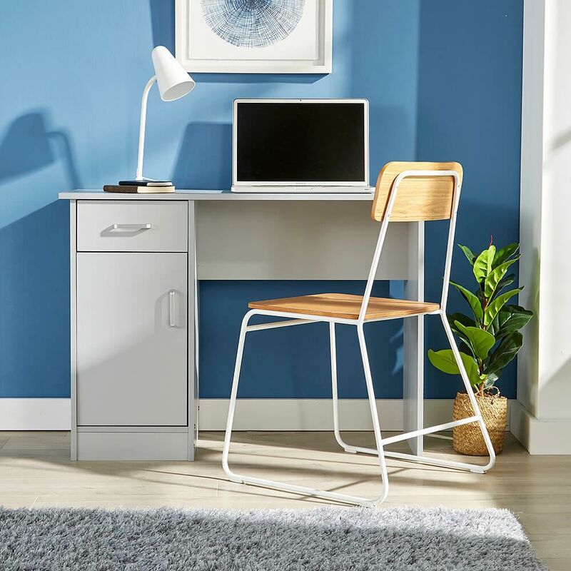Image of Grey Desk 1 Drawer 1 Door Compact Computer Workstation Home Office Table Tyler