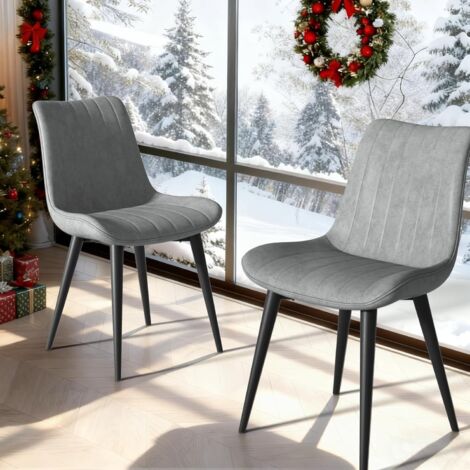 Grey Dining Chairs Set of 2 Modern Faux Leather Upholstered Dining Room Chairs with Sturdy Metal Legs Mid-Century Style Comfortable Seating for Kitchen Living Room Office and Dining Room