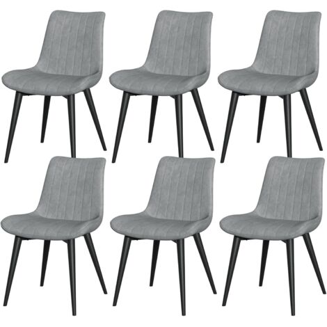 Grey Dining Chairs Set of 6 Modern Faux Leather Upholstered Dining Room Chairs with Sturdy Metal Legs Mid-Century Style Comfortable Seating for Kitchen Living Room Office and Dining Room