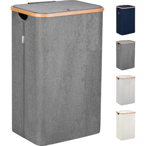 Grey Dirty Laundry Basket – XL 100 Liters – Large Laundry Baskets with Lids and Handles – Laundry Hamper for Bedroom – Bamboo Dirty Laundry Bin for Bathroom