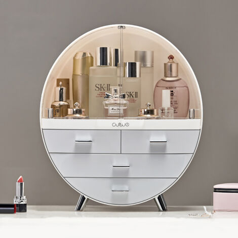 Grey Dust Proof Round Cosmetic Storage Box Desktop Organizer