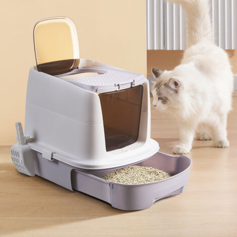 Grey Extra Large Odor-resistant Fully Enclosed Cat Litter Box 41cm W x 52 cm D x 41cm H