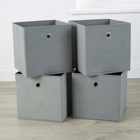 Grey Foldable Canvas Storage Folding Box Fabric Cube Cloth Bag 4 Piece Set