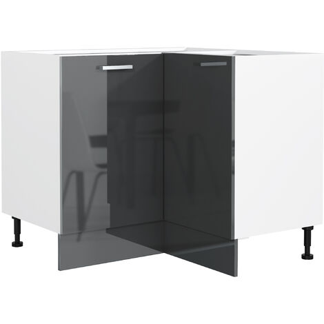 Grey Gloss Kitchen Unit Corner Base Cabinet Cupboard L Shape 900 90 x 90 cm Luxe - White / Anthracite Grey Gloss
